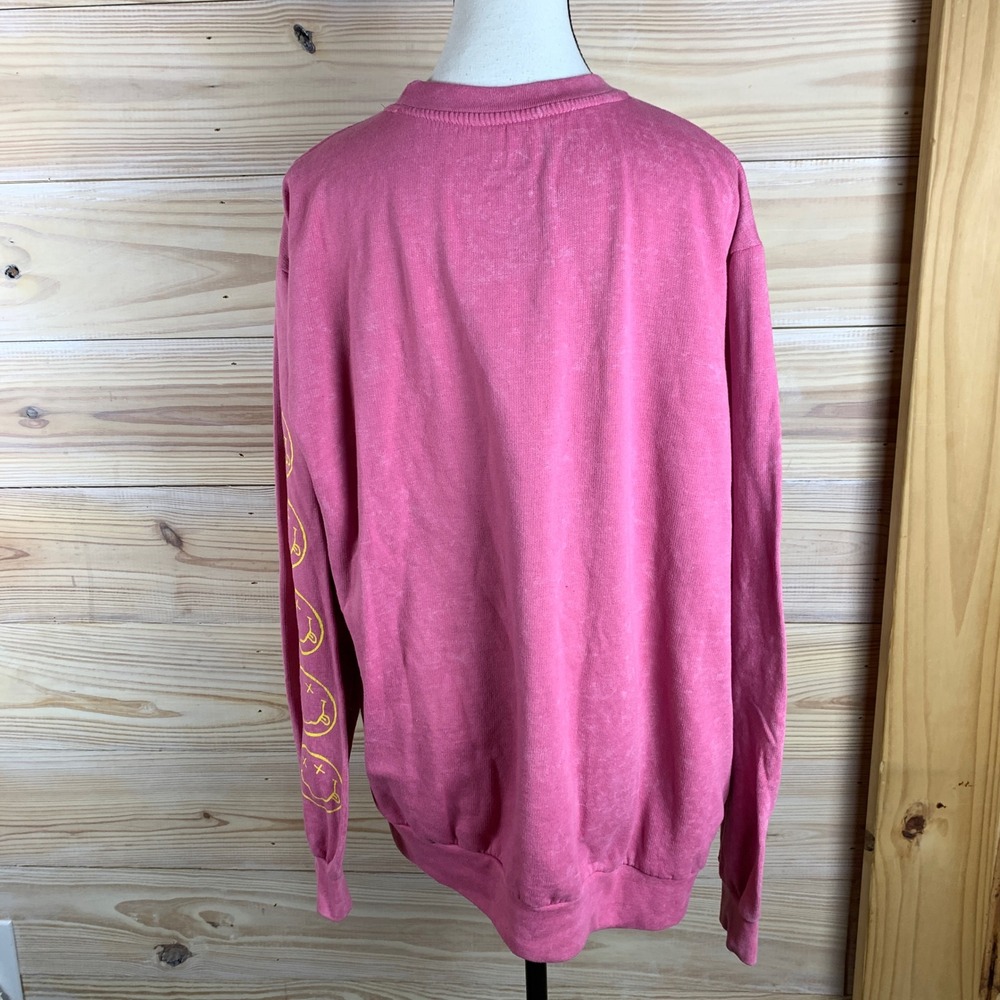 Nirvana Sweatshirt Women L Pink Acid Wash Smiley Face Pullover Girly Grunge - Picture 5 of 8
